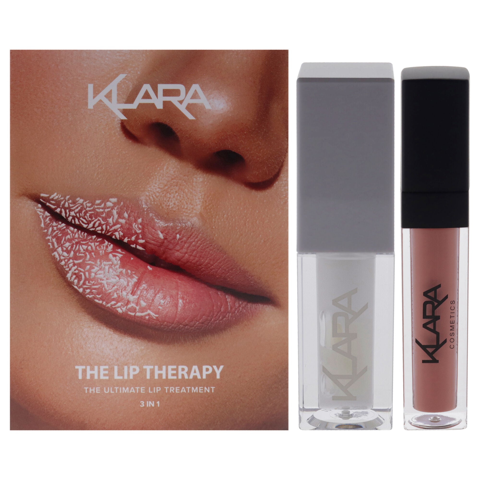 The Lip Therapy Kit by Klara for Women - 3 Pc 0.18oz Lip Maximizer Day Plumper, 0.2oz Lip Glow Oil - Coconut, 0.3oz Kiss Proof Lipstick Liquid Matte - 21 Naughty Nude, Clear, hi-res image number 0