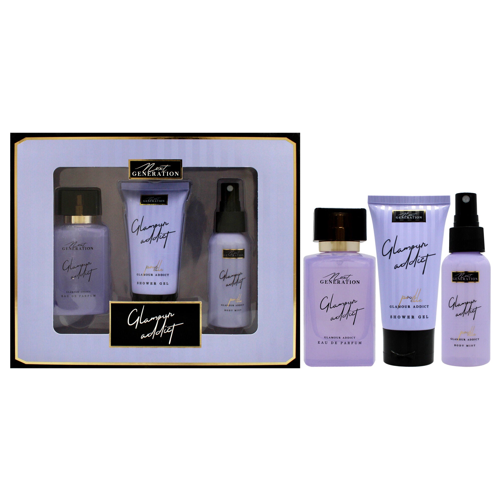 Glamour Addict by NG Perfume for Women - 3 Pc Gift Set 1.7oz EDP Spray, 1.7oz Body Mist, 1.7oz Shower Gel, See Description, hi-res image number 0