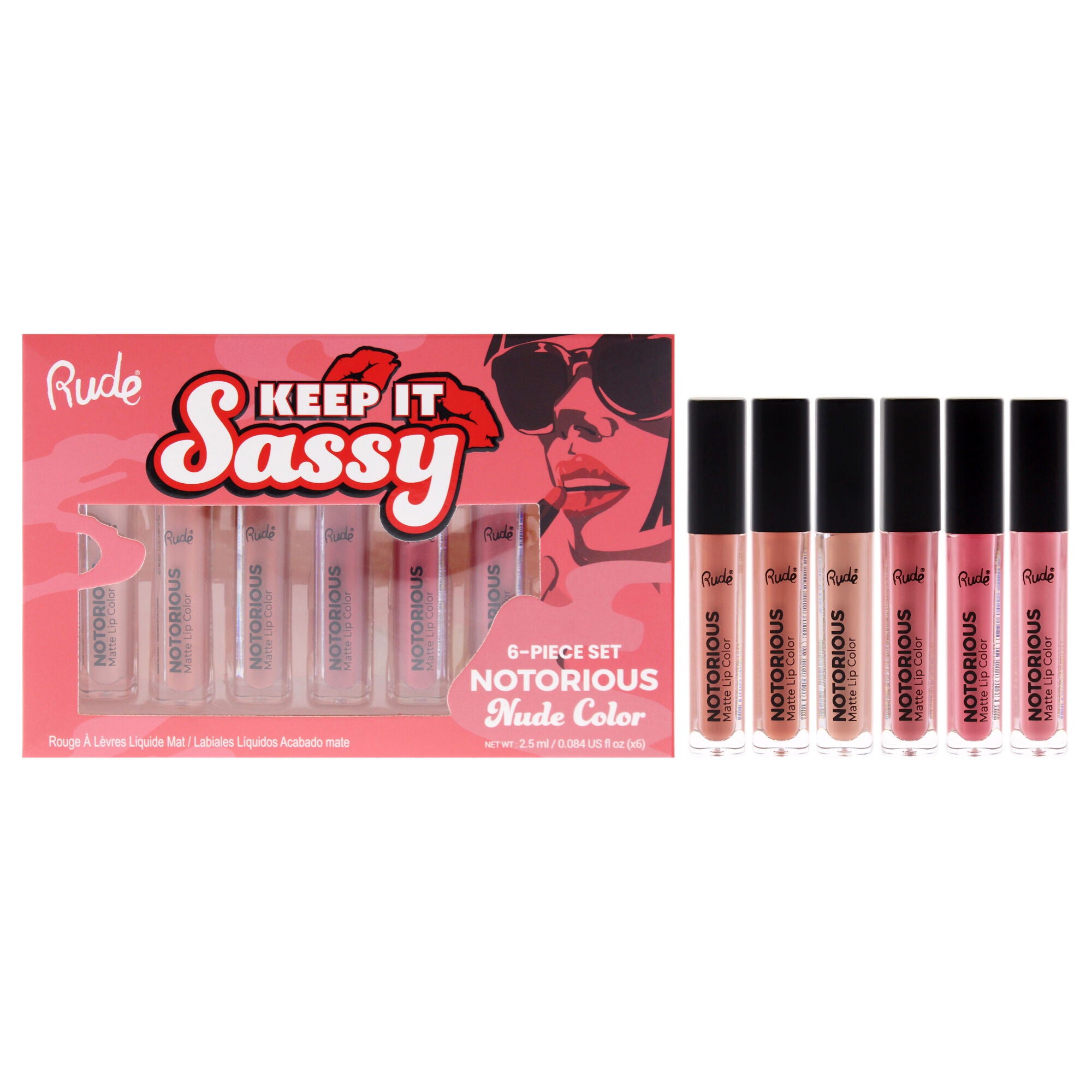 Keep it Sassy Notorious Set - Nude by Rude Cosmetics for Women - 6 Pc 0.084oz Lipstick - Bare Bottom, 0.084oz Lipstick - Naughty by Nature, 0.084oz Lipstick - Nude Colony, 0.084oz Lipstick - Birthday Suit, 0.084oz Lipstick - Going Topless, 0.084oz Lipstick - Undressed, Multi, hi-res image number 0