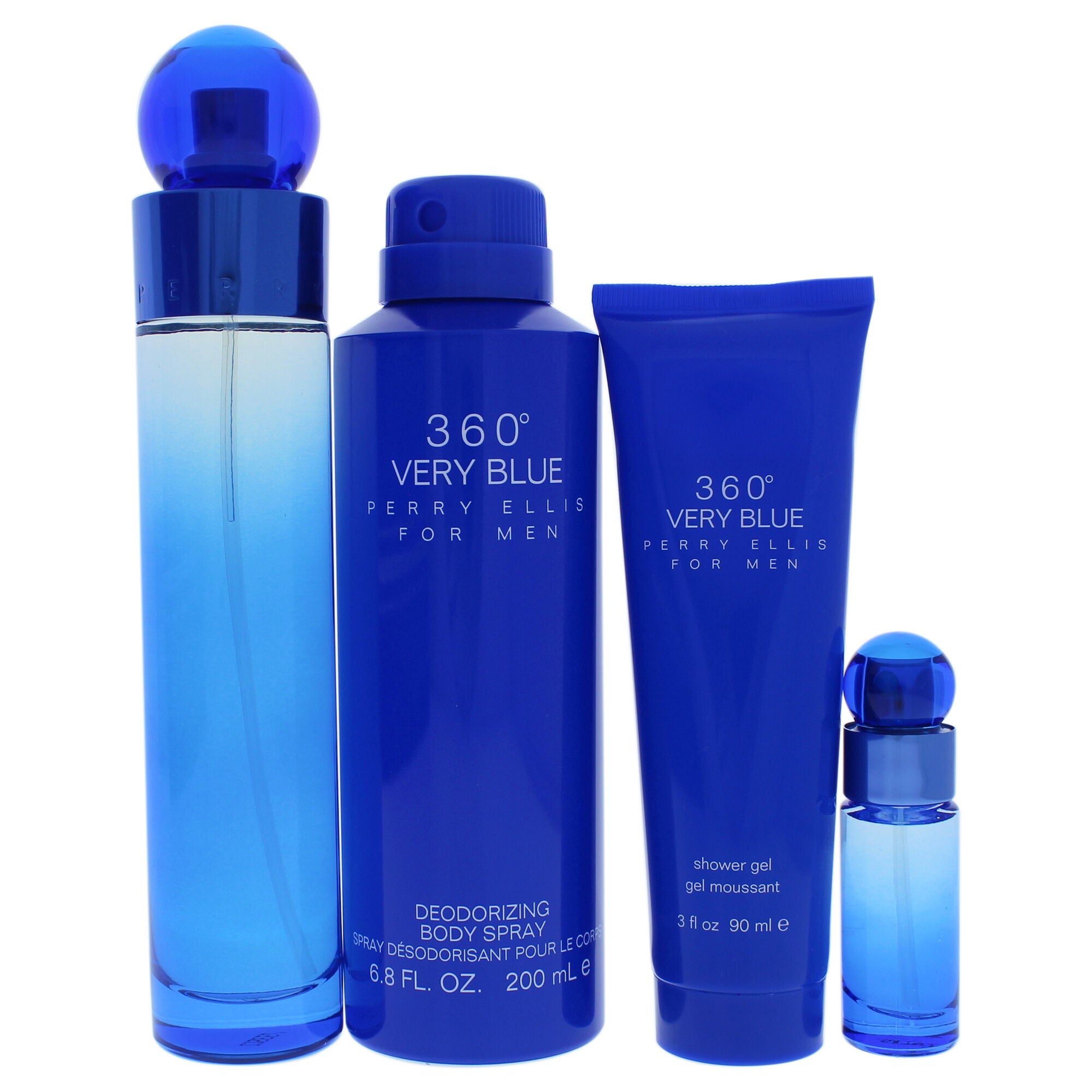 360 Very Blue by Perry Ellis for Men - 4 Pc Gift Set 3.4oz EDT Spray, 7.5ml EDT Spray, 6.8oz Body Spray, 3oz Shower Gel, See Description, alternate image number 1