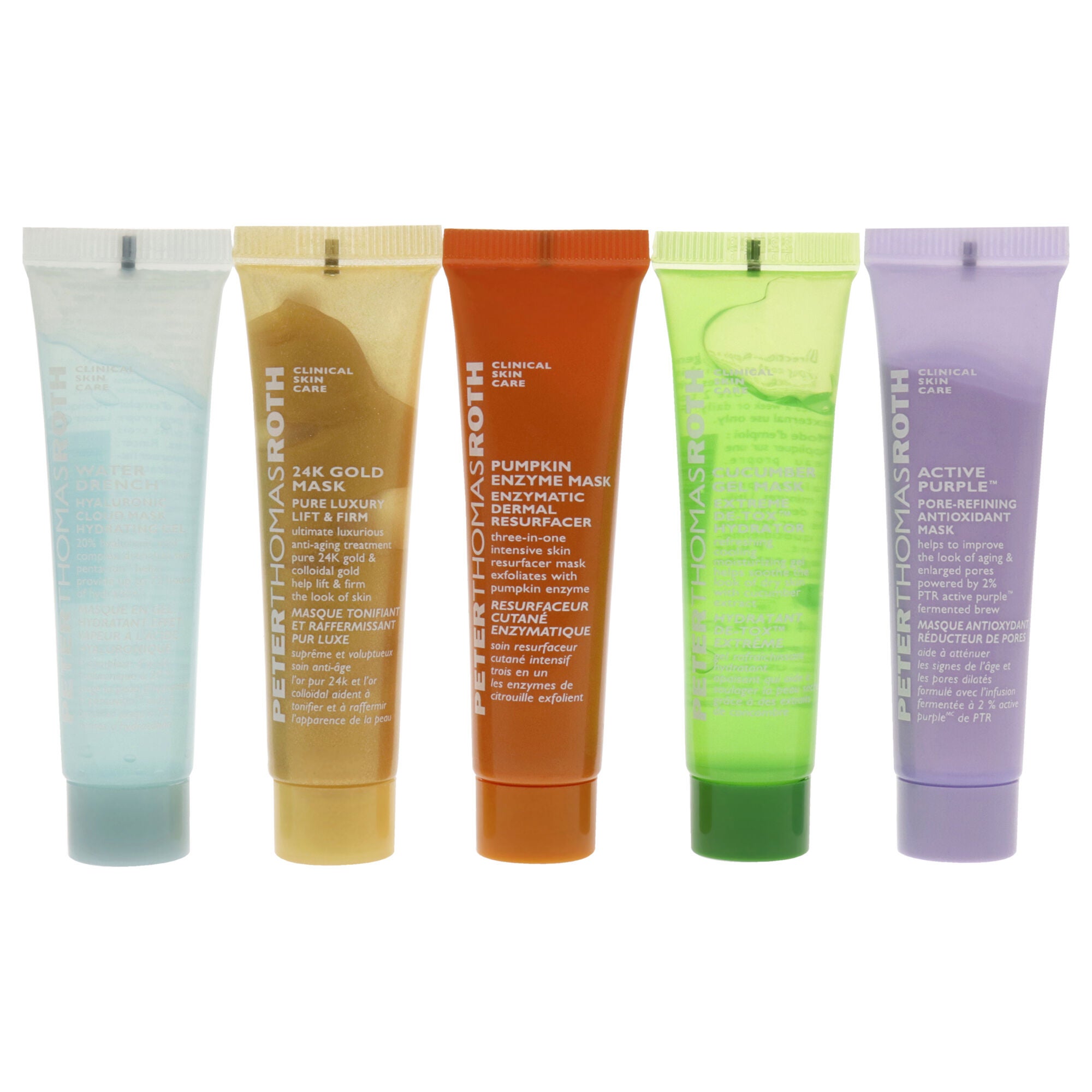 Masking Minis Kit by Peter Thomas Roth for Unisex - 5 Pc 0.47oz Active Purple Mask, 0.47oz Cucumber Gel Mask, 0.47oz Pumpkin Enzyme Mask, 0.47oz 24K Gold Mak, 0.47oz Water Drench Hydrating Gel, Multicolor, alternate image number 3