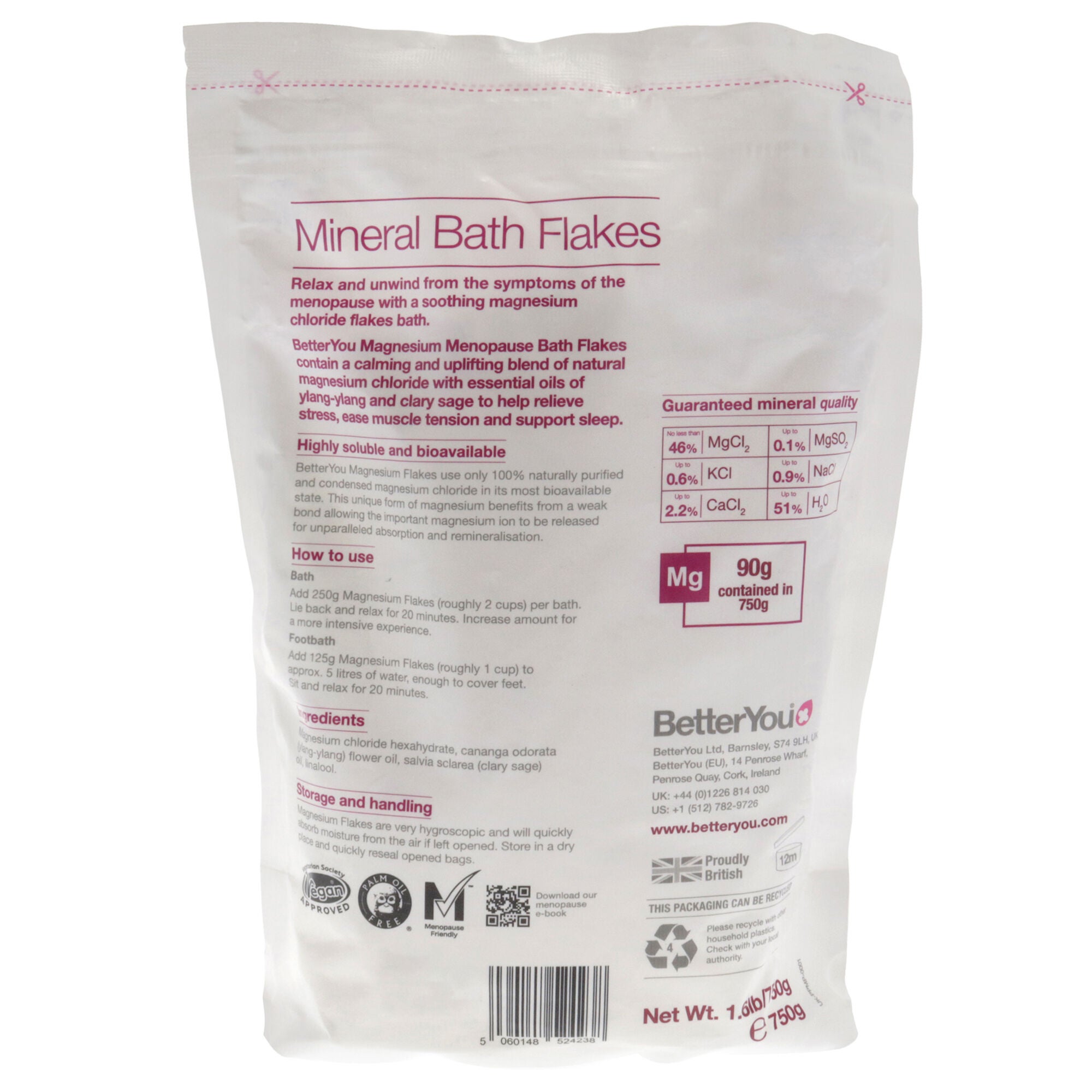 Menopause Mineral Bath Flakes by BetterYou for Women - 26.4 oz Bath Salt, See Description, alternate image number 1