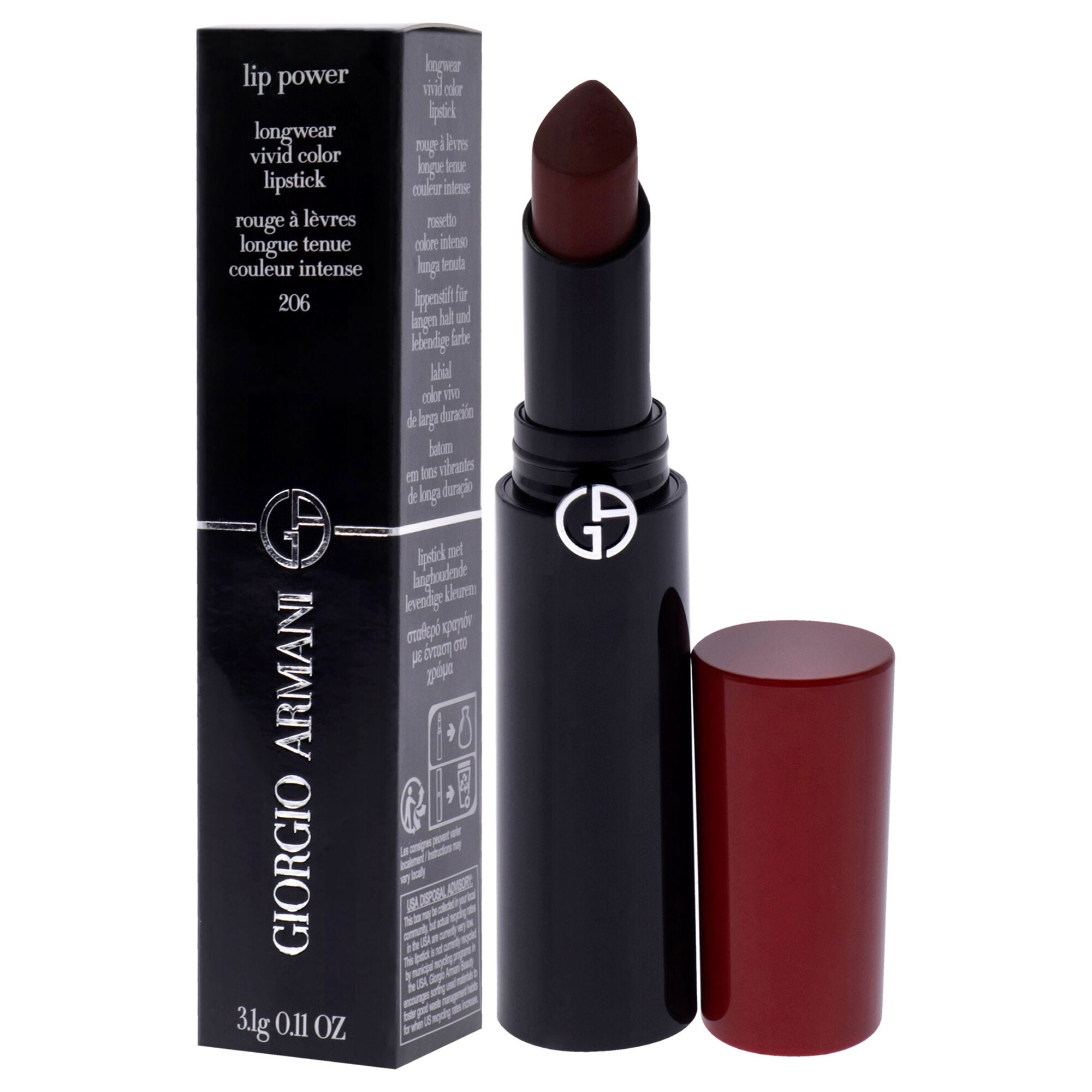 Lip Power Longwear Vivid Color Lipstick - 206 Cedar by Giorgio Armani for Women - 0.11 oz Lipstick, , alternate image number 7