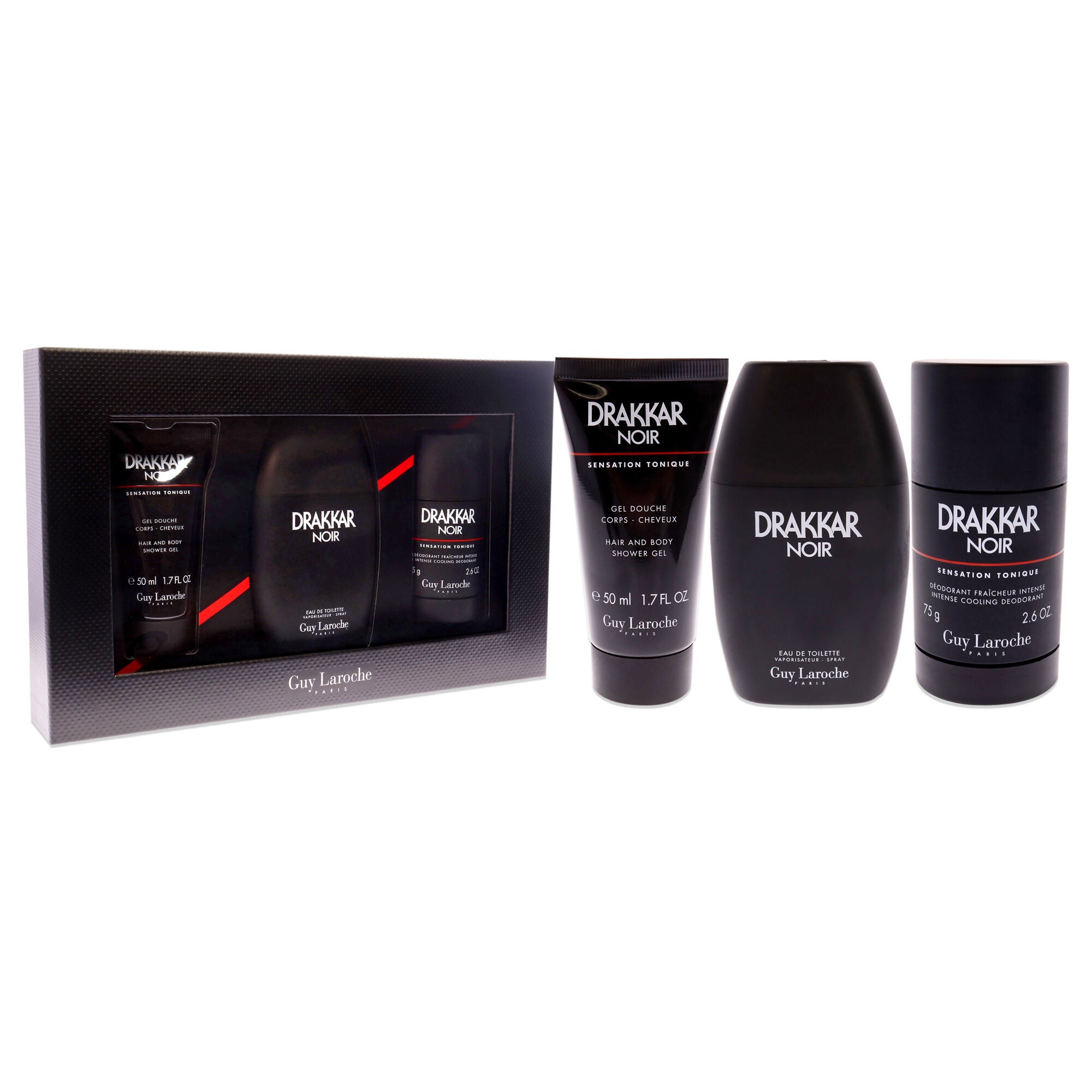 Drakkar Noir by Guy Laroche for Men - 3 Pc Gift Set 2021 - 3.4oz EDT Spray, 2.6oz Deodorant Stick, 1.7oz Shower Gel, See Description, alternate image number 2