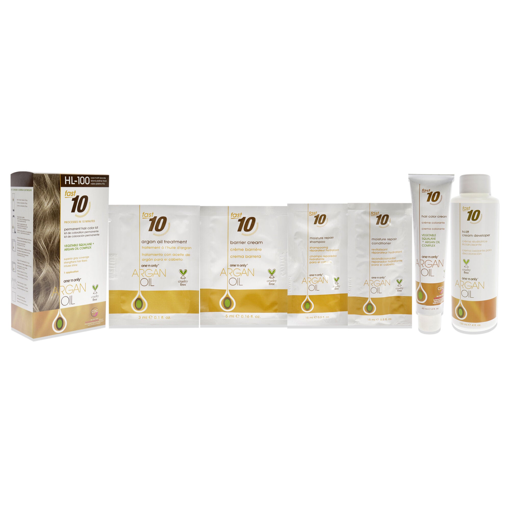 Argan Oil Fast 10 Permanent Hair Color Kit - HL-100 Cool Hi-Lift Blonde by One n Only for Unisex - 1 Pc Hair Color, See Description, alternate image number 2