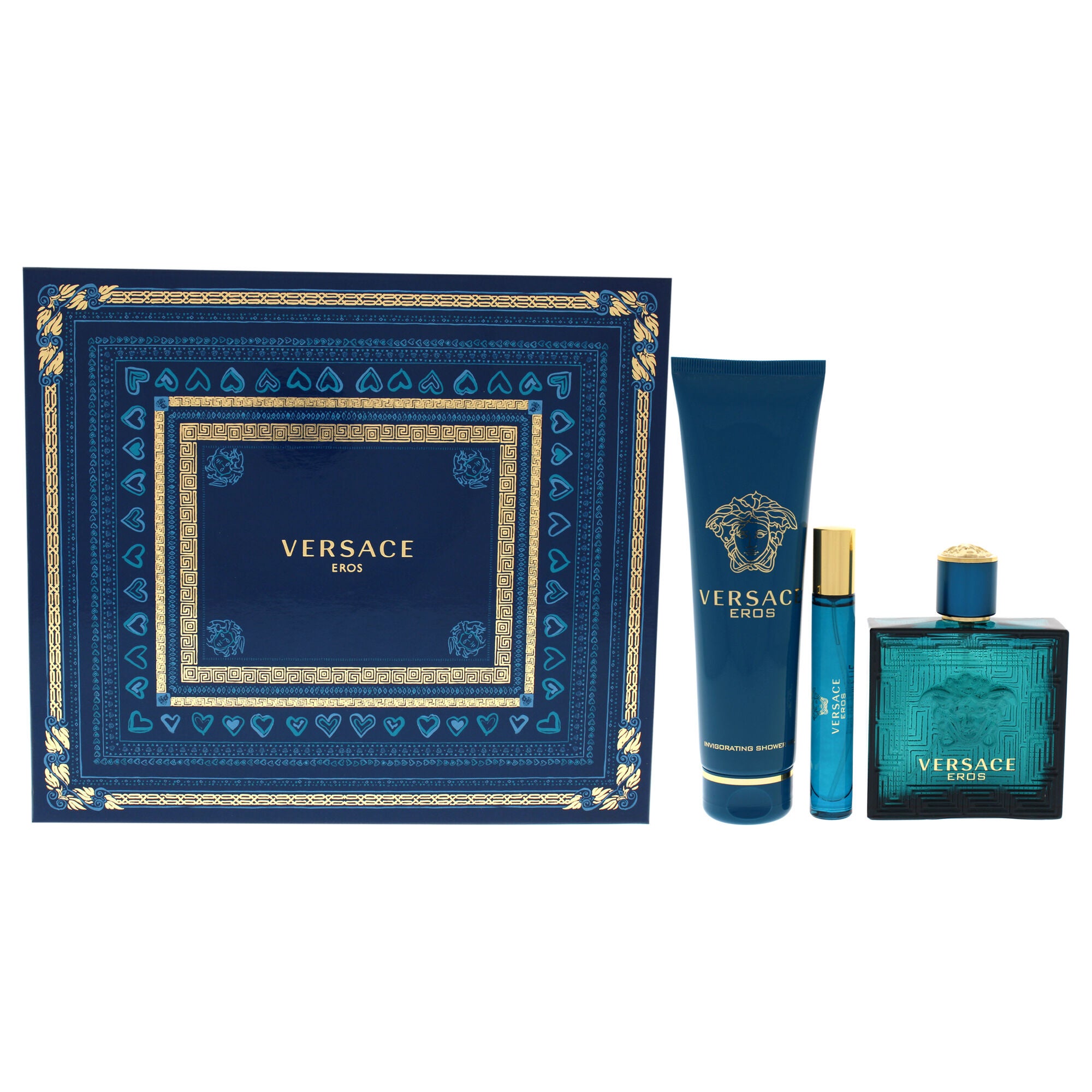 Versace Eros by Versace for Men 3 Pc Gift Set 3.4oz EDT Spray, 0.3oz