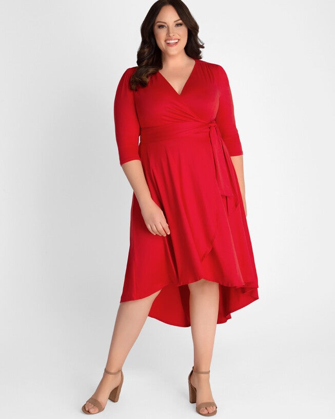 Winona Hi-Lo Wrap Dress, PinkOrangeCoral, hi-res image number null
