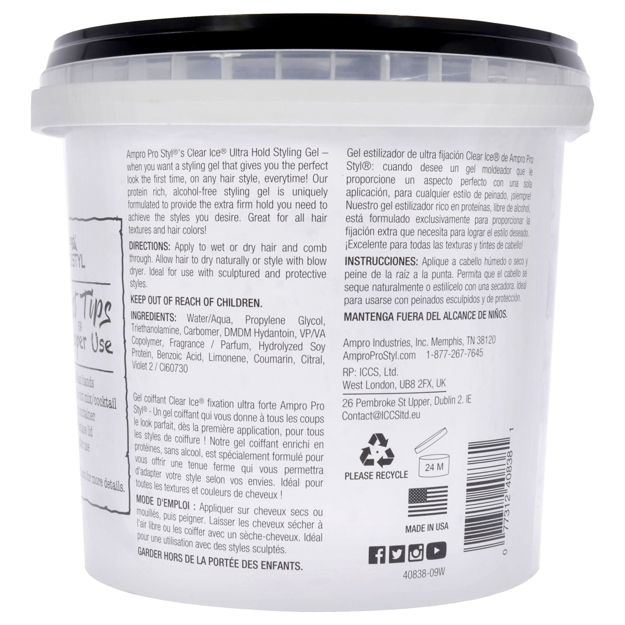 Pro Styl Clear Ice Gel - Ultra Hold by Ampro for Women - 80 oz Gel, See Description, alternate image number 2