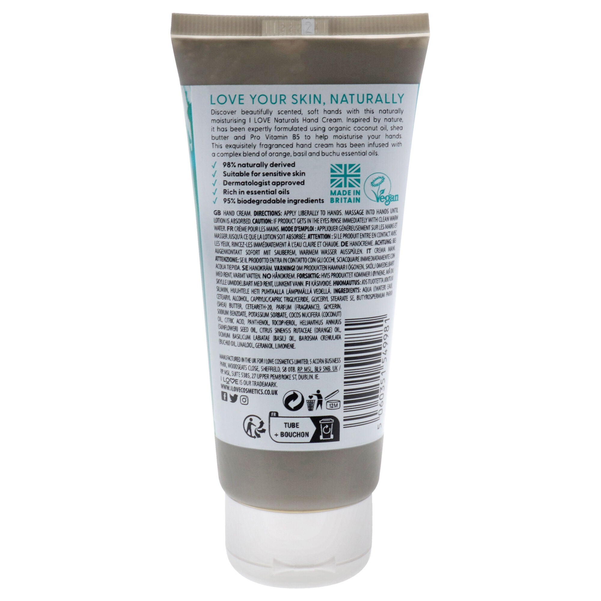 Naturals Hand Lotion - Bergamot and Seaweed by I Love Cosmetics for Women - 3.4 oz Cream, , alternate image number 3