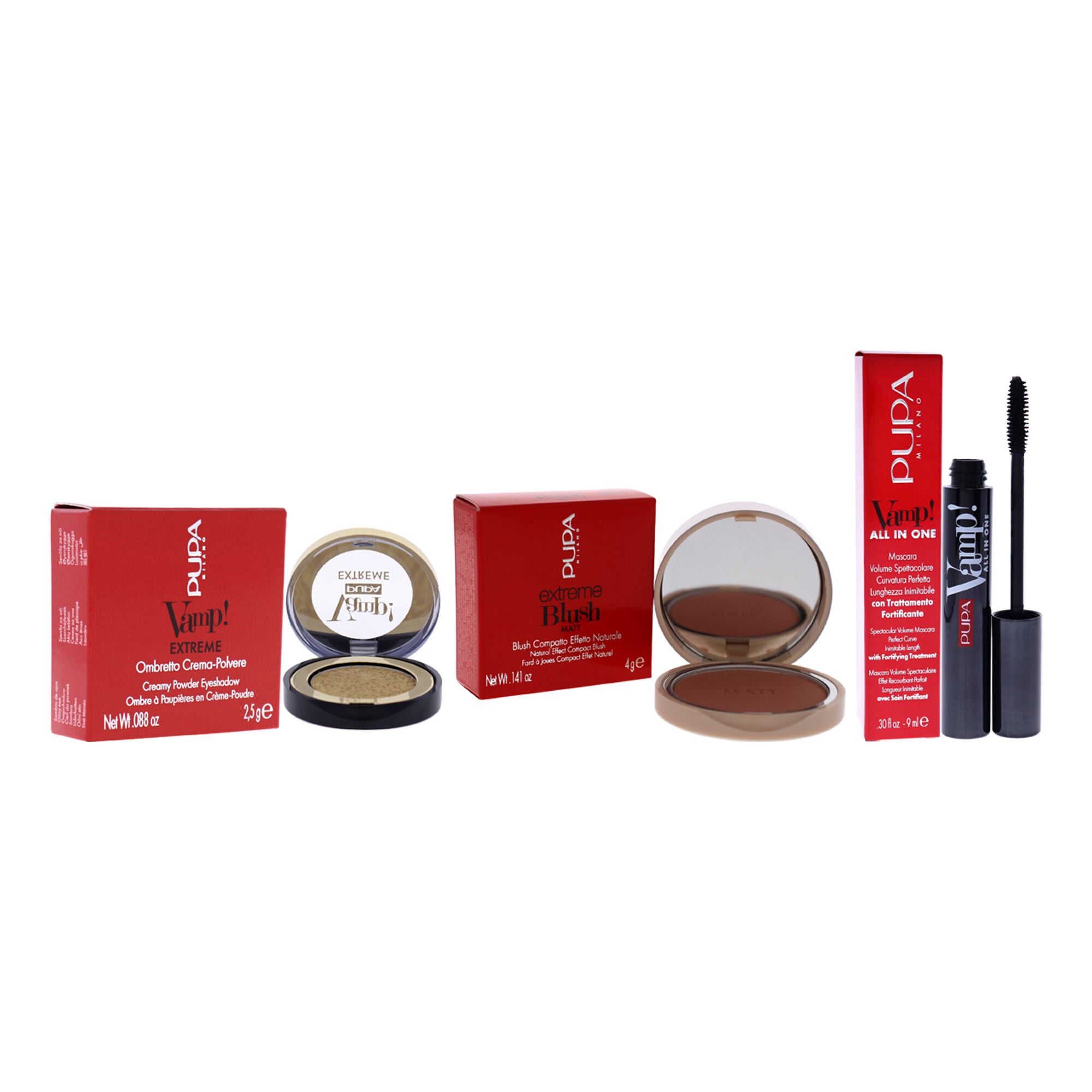 Vamp! Extreme Eyeshadow With All In One Mascara and Extreme Blush Matt Kit by Pupa Milano for Women - 3 Pc Kit, See Description, alternate image number 1