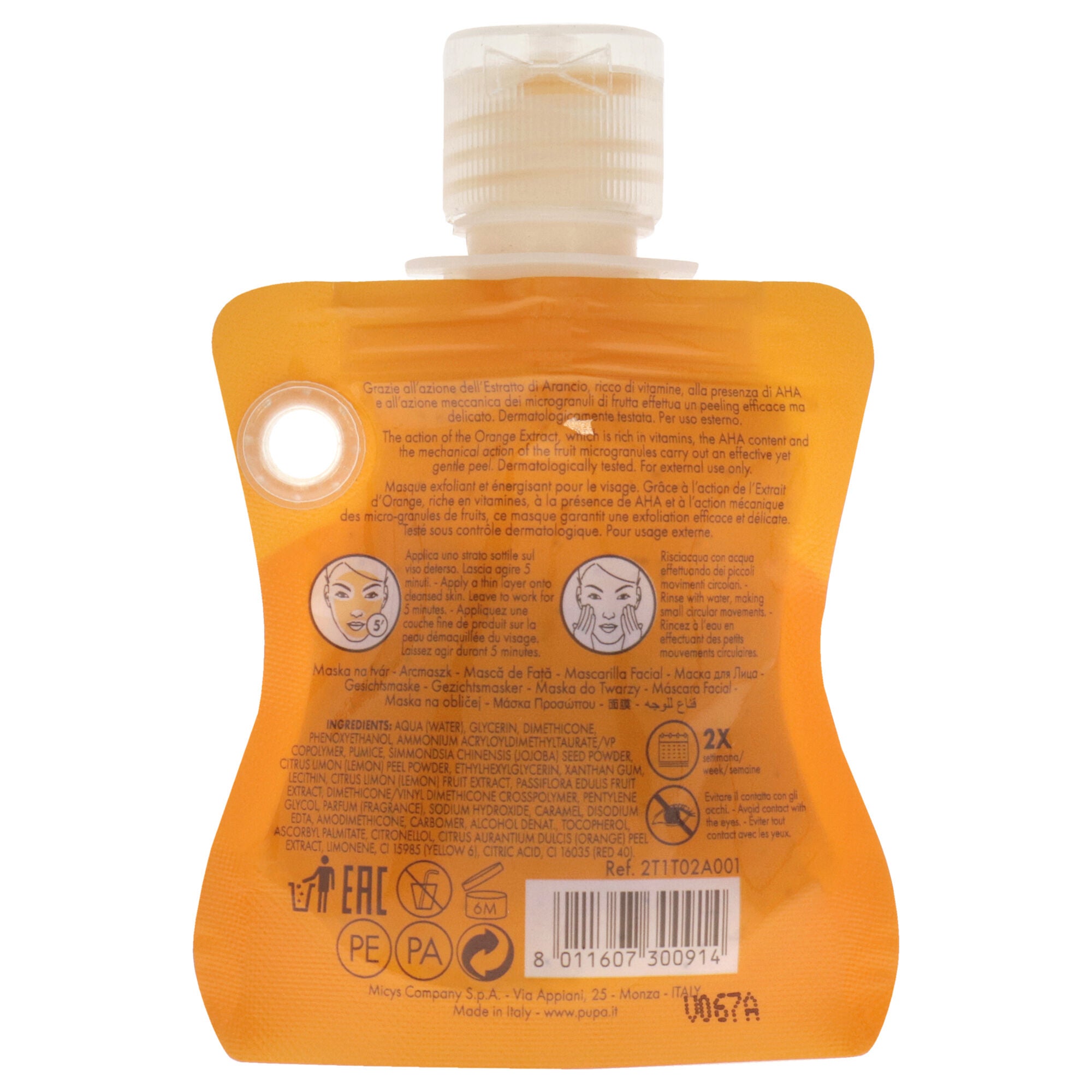 Exfoliating and Energizing Face Mask - Orange Extract by Pupa Milano for Unisex - 1.01 oz Mask, See Description, alternate image number 2