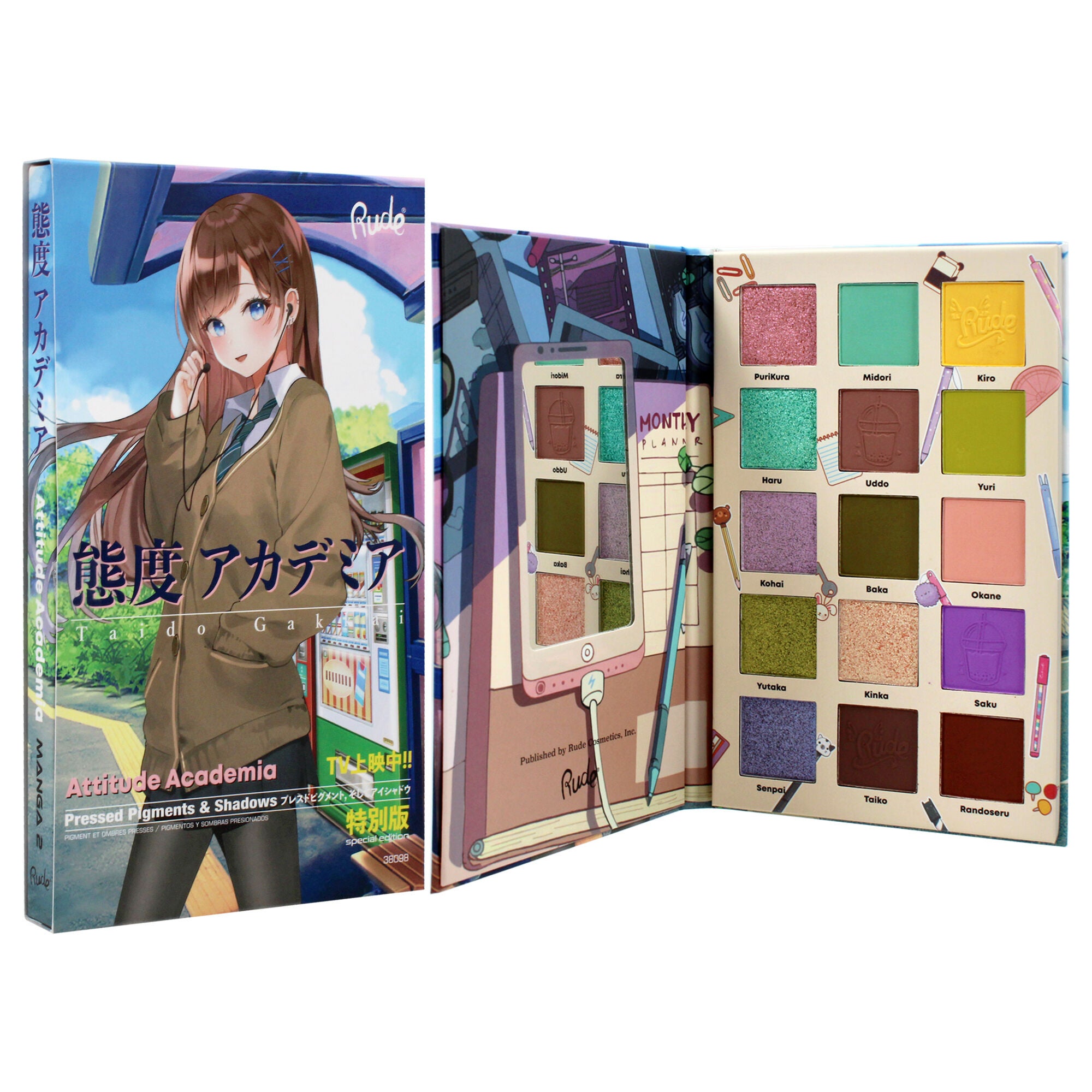 Manga Collection Pressed Pigments and Shadows Palette - Attitude Academia by Rude Cosmetics for Women - 0.77 oz Palette, See Description, alternate image number 1