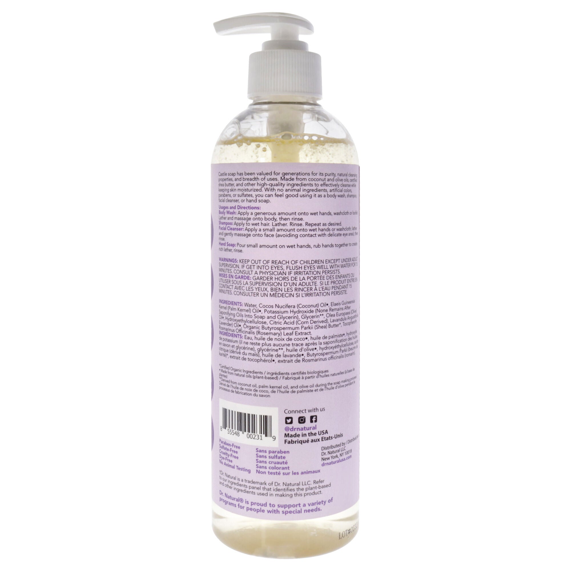 Castile Liquid Soap - Lavender by Dr. Natural for Unisex - 16 oz Soap, See Description, alternate image number 2