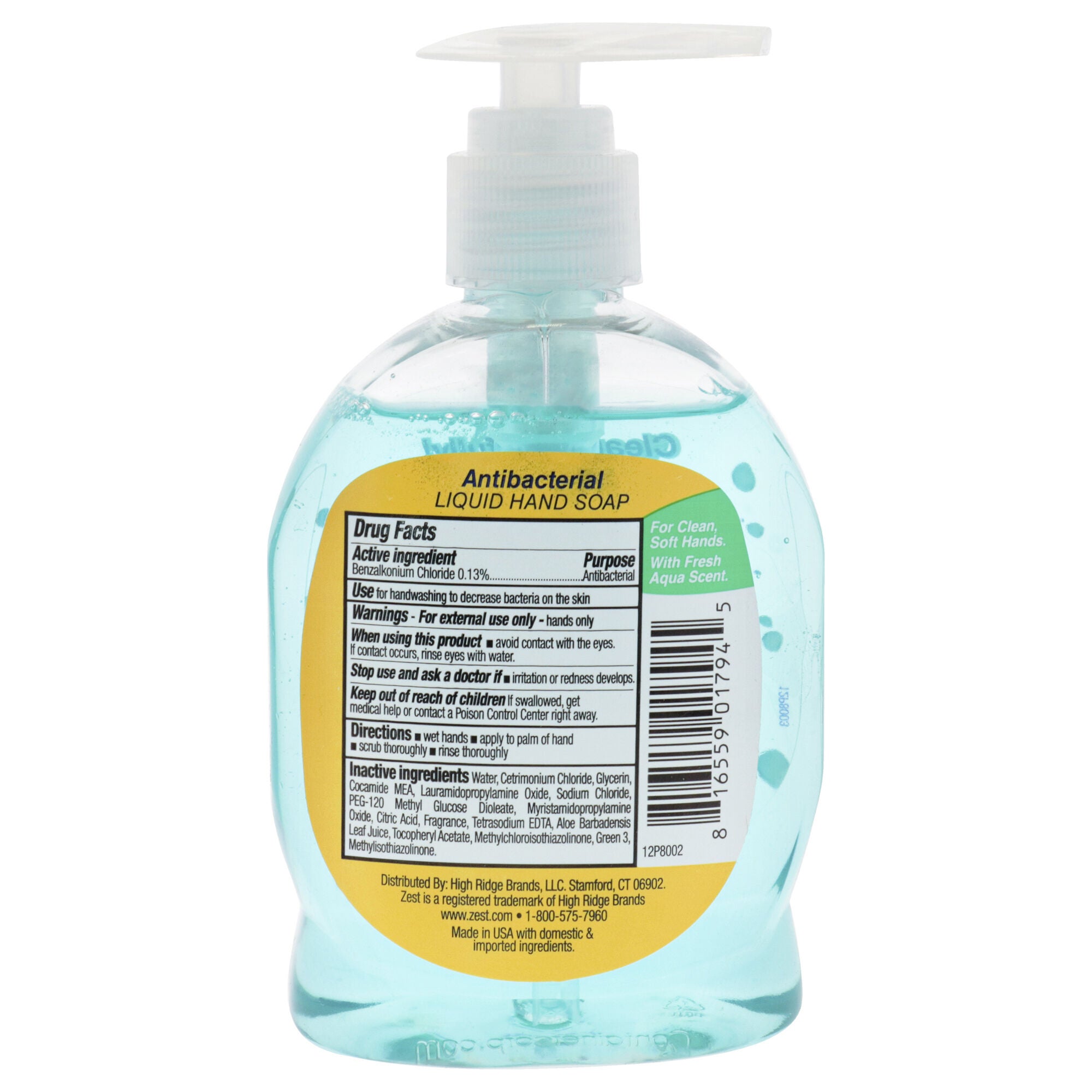 Antibacterial Liquid Hand Soap - Fresh Aqua by Zest for Unisex - 7.5 oz Soap, See Description, alternate image number 2