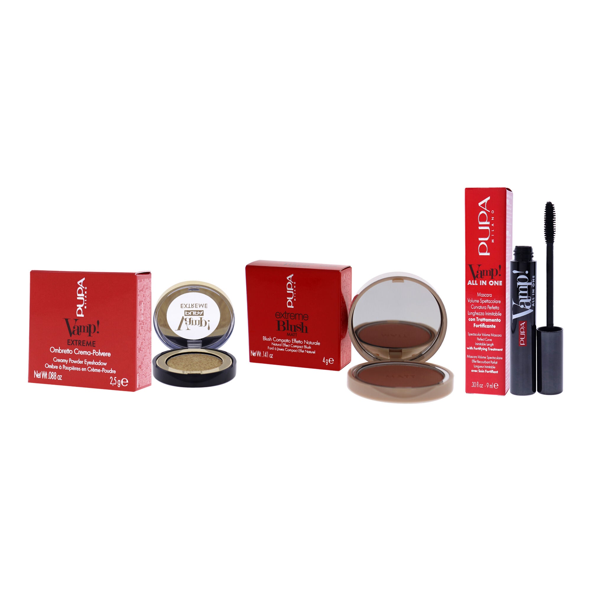 Vamp! Extreme Eyeshadow With All In One Mascara and Extreme Blush Matt Kit by Pupa Milano for Women - 3 Pc Kit, See Description, alternate image number 2