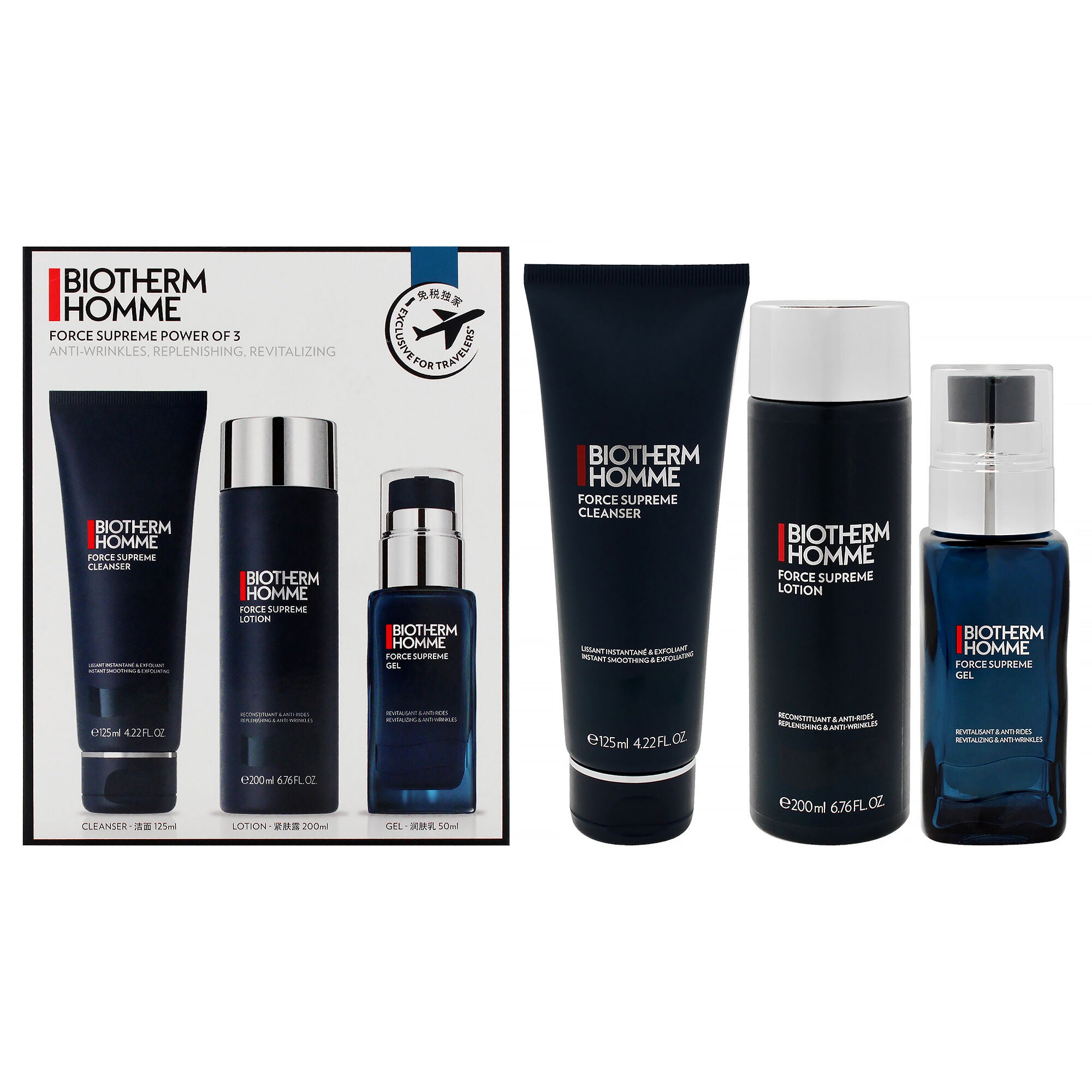 Biotherm Homme Force Supreme Power Set by Biotherm for Men - 3 Pc 4.22oz Force Supreme Cleanser, 6.76oz Force Supreme Lotion, 1.69oz Force Supreme Gel, See Description, hi-res image number 0