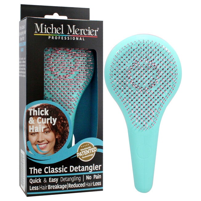 The Classic Detangler Thick and Curly Hair - Pink-Turquoise by Michel Mercier for Unisex - 1 Pc Hair Brush, , alternate image number null