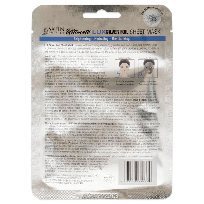 Ultimate LuxSilver Foil Sheet Mask by Satin Smooth for Women - 1 Pc Mask, , alternate image number null