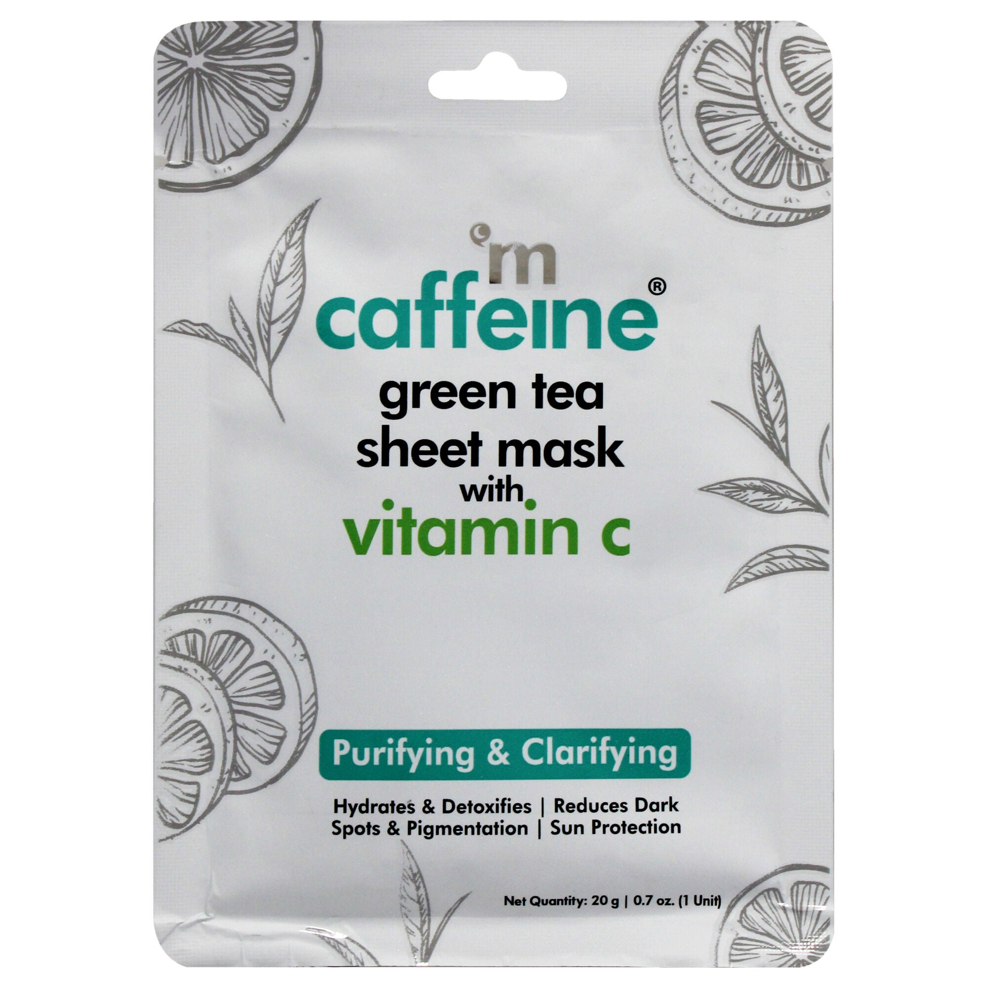 Green Tea Sheet Mask with Vitamin C by mCaffeine for Unisex - 0.7 oz Mask, See Description, hi-res image number 0