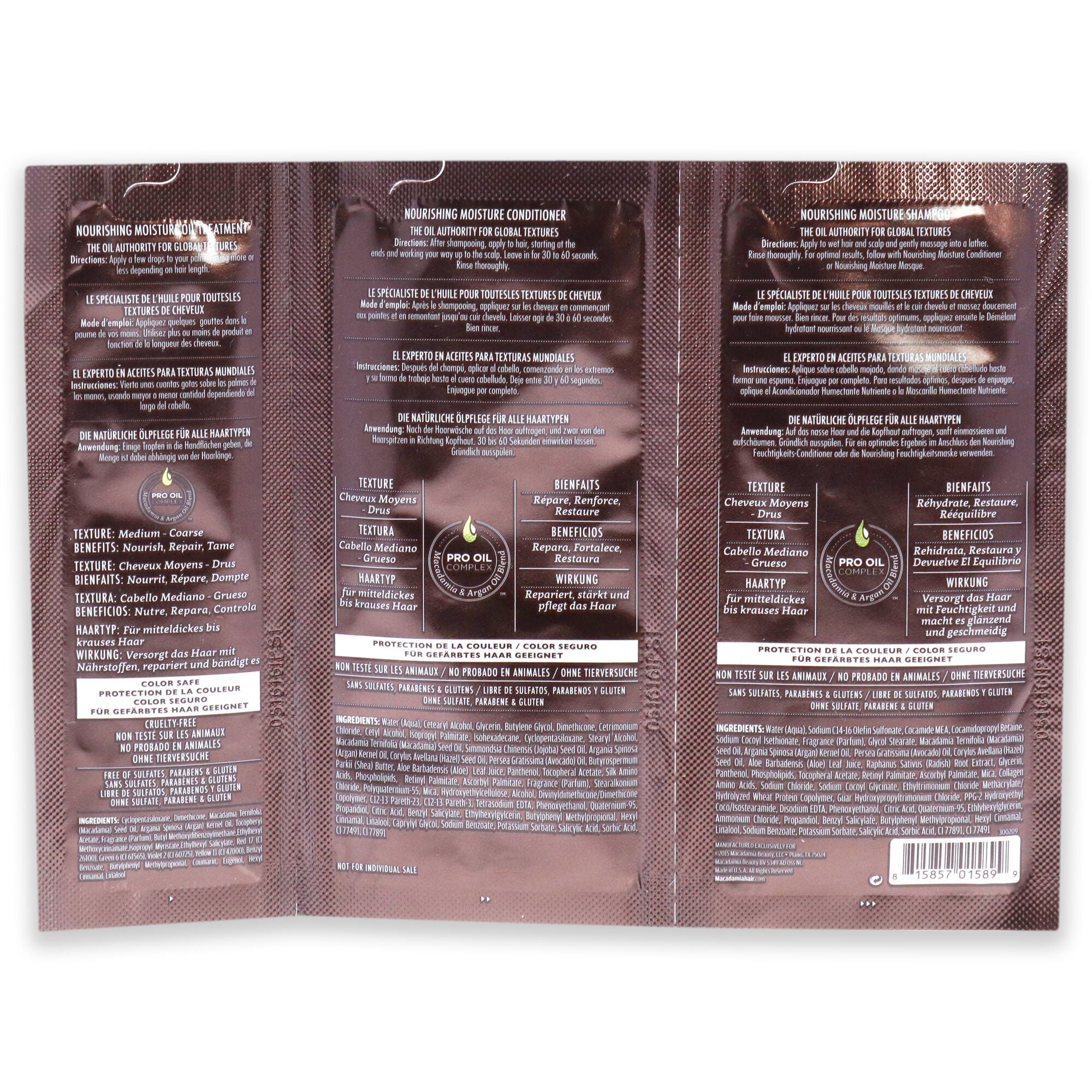 Professional Nourishing Moisture Set by Macadamia Oil for Unisex - 3 Pc Kit 0.34oz Shampoo, 0.34oz Conditioner, 0.17oz Oil Treatment, See Description, alternate image number 2