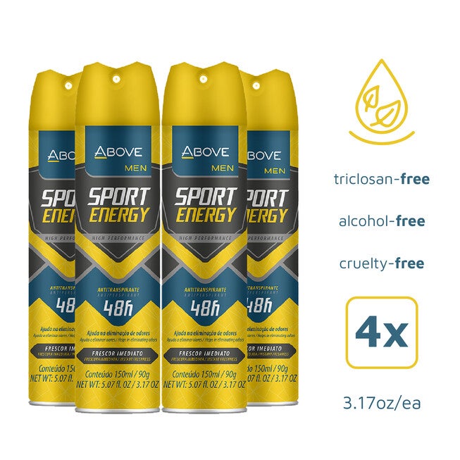 48 Hours Sport Energy Antiperspirant Deodorant by Above for Men - 3.17 oz Deodorant Spray - Pack of 4, , alternate image number null