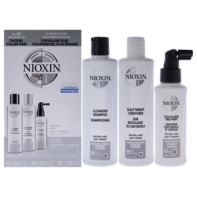 System 1 Kit by Nioxin for Unisex - 3 Pc 10.1oz Cleanser Shampoo, 10.1oz Scalp Therapy Conditioner, 3.38oz Scalp and Hair Treatment, NA, hi-res image number null