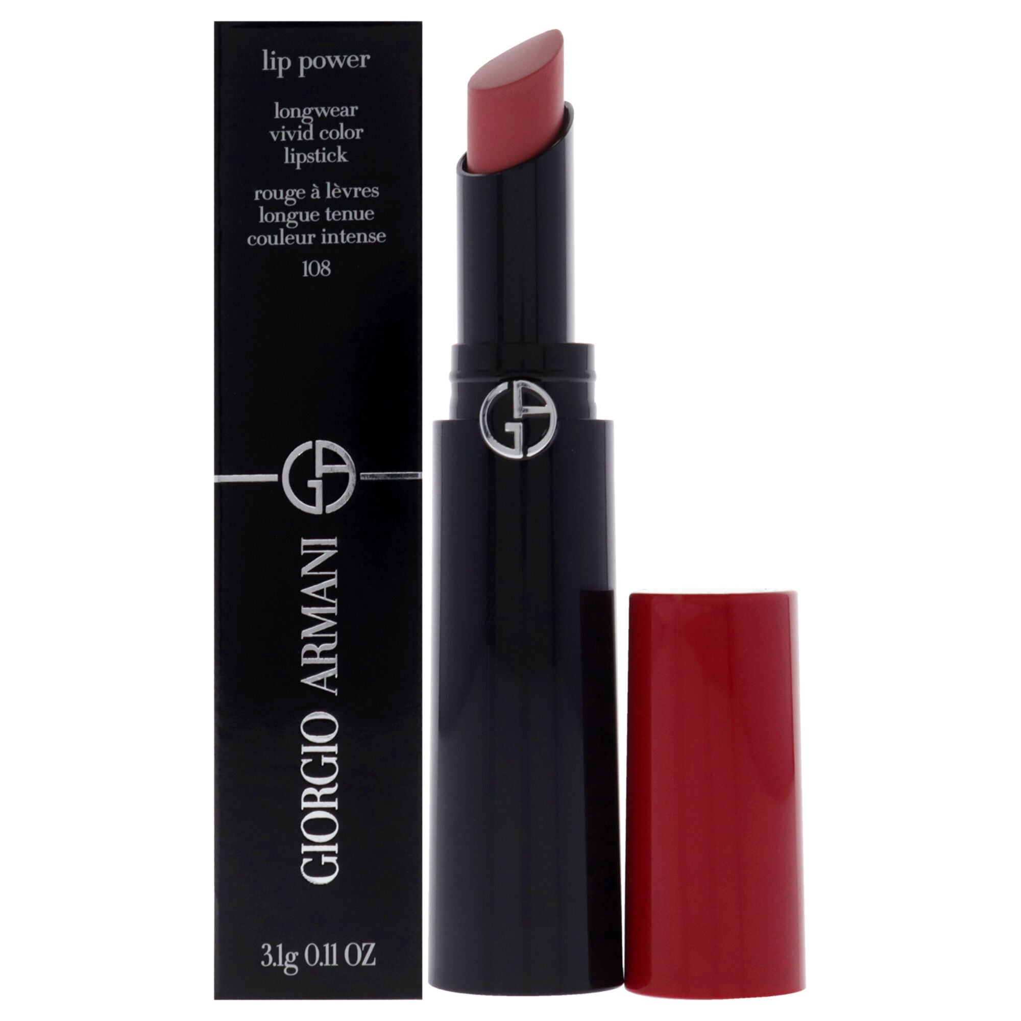 Lip Power Longwear Vivid Color Lipstick - 108 In Love by Giorgio Armani for Women - 0.11 oz Lipstick, Orange, hi-res image number 0