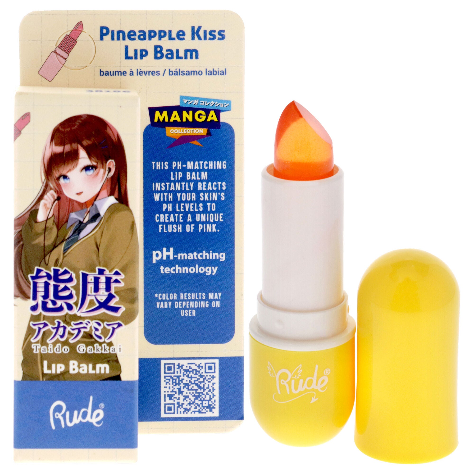 Manga Collection Lip Balm - Pineapple Kiss by Rude Cosmetics for Women - 0.123 oz Lip Balm, See Description, hi-res image number 0