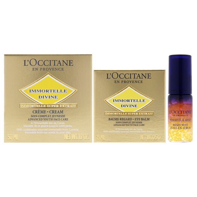 Immortelle Divine Set - Advance Youth Face Care by LOccitane for Unisex - 3 Pc 0.5oz Eye Balm, 1.7oz Cream, 0.16oz Oil-In-Serum, NA, alternate image number null