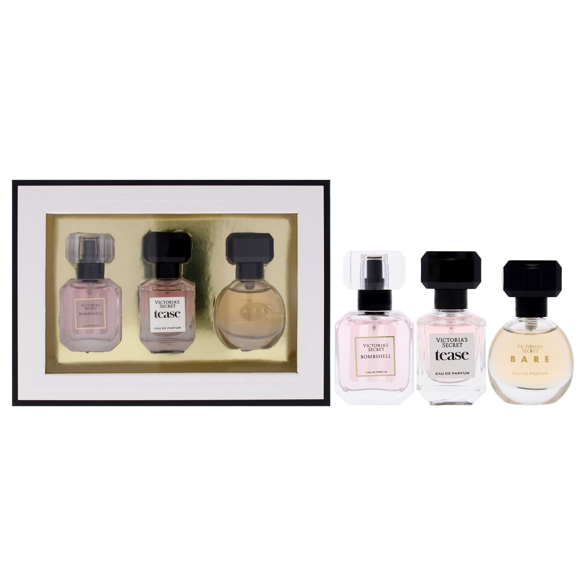 Victorias Secret by Victorias Secret for Women - 3 Pc Mini Gift Set 0.25oz Bombshell EDP Spray, 0.25oz Tease EDP Spray, 0.25oz Bare EDP Spray, Clear, hi-res image number 0