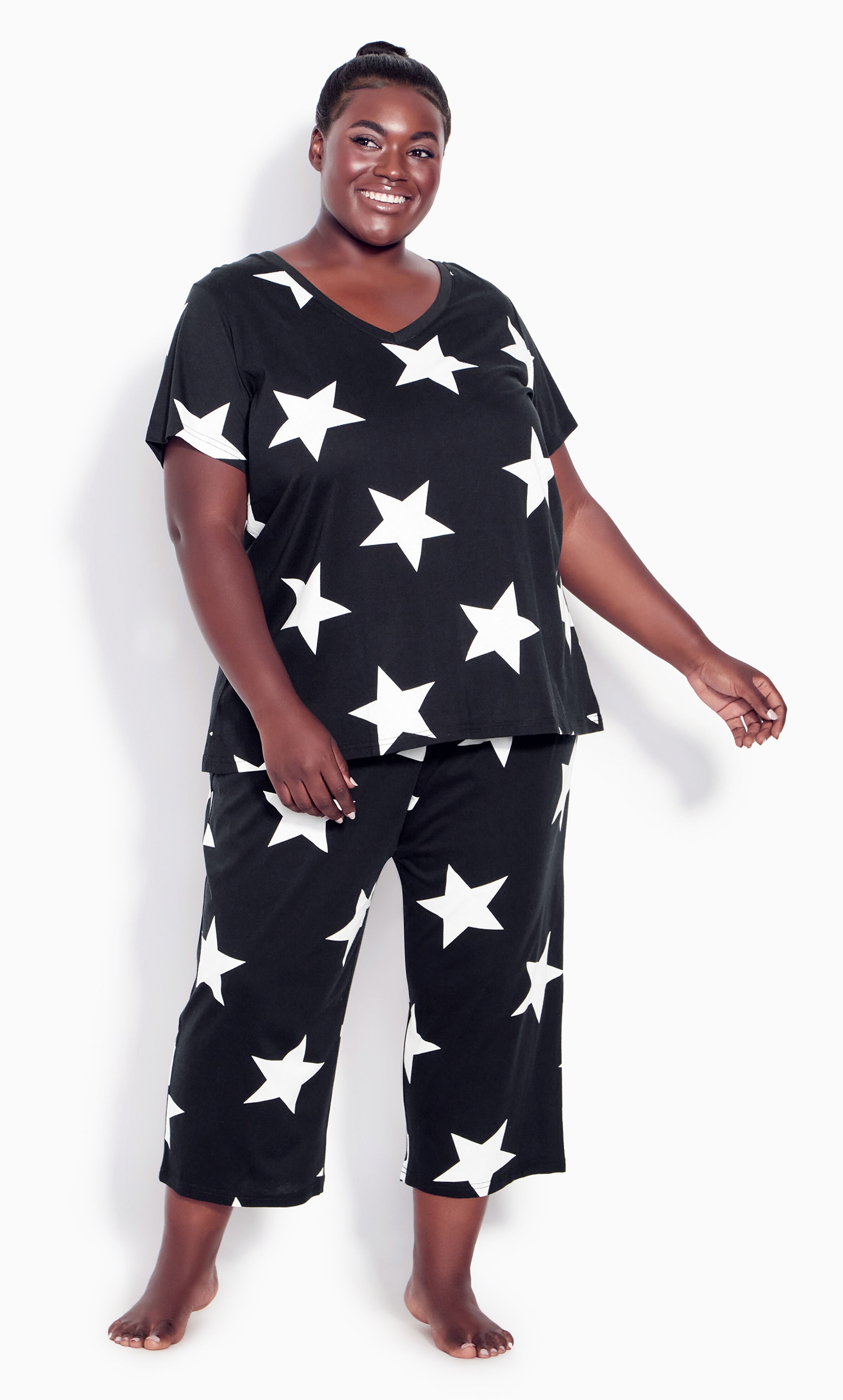Stars Short Sleeve Sleep Top - black, , alternate image number 1