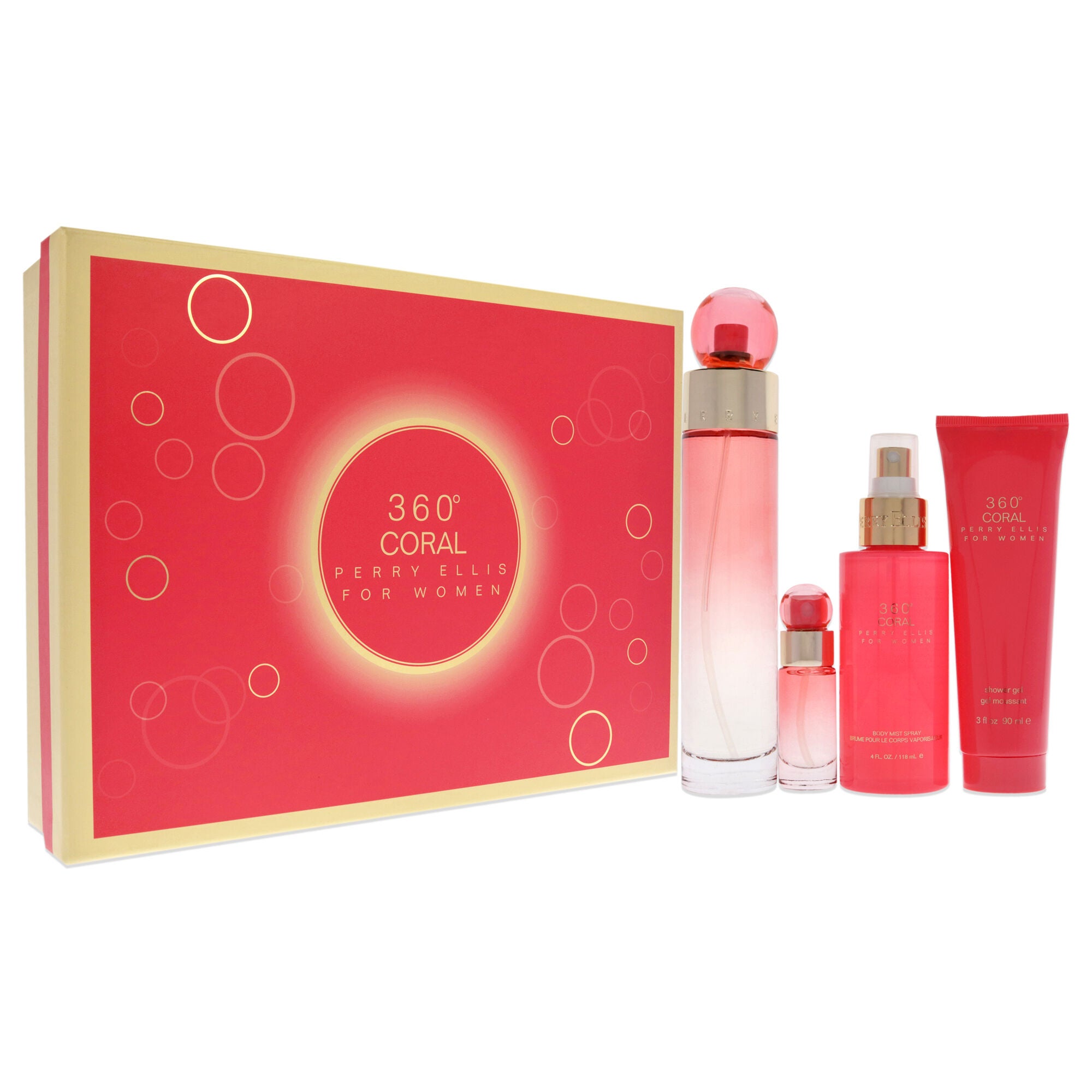 360 Coral by Perry Ellis for Women - 4 Pc Gift Set 3.4oz EDP Spray, 4oz Body Mist, 3oz Shower Gel, 0.25oz EDP Spray, See Description, alternate image number 1