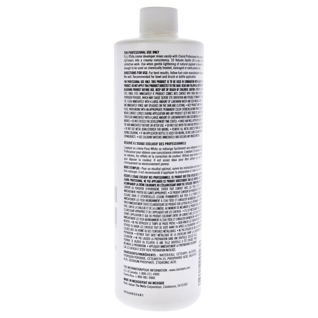 Pure White 10 Volume Creme Developer by Clairol for Unisex - 16 oz Lightener, See Description, alternate image number 1