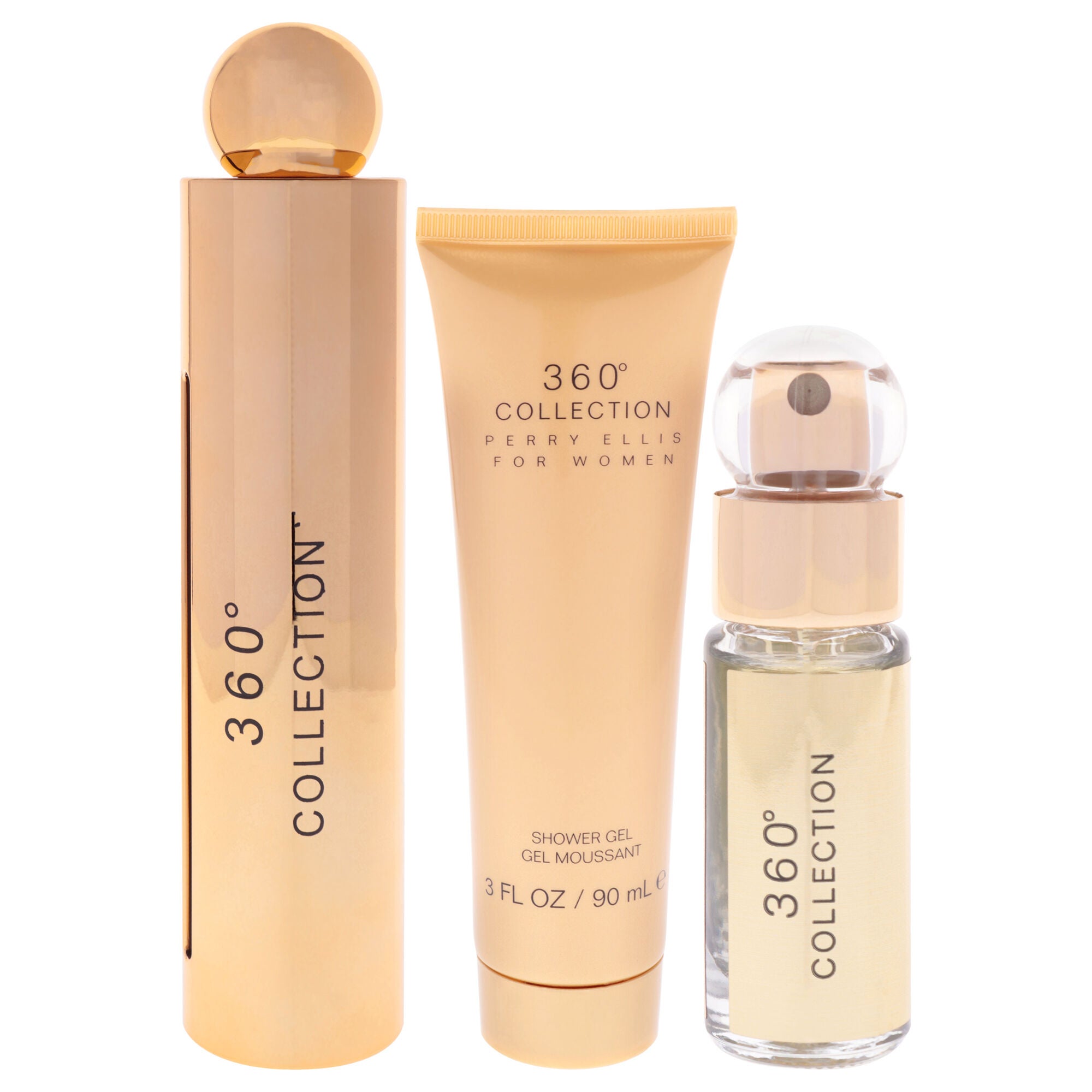 360 Collection Deluxe by Perry Ellis for Women - 3 Pc Gift Set 3.4oz EDP Spray, 0.25oz EDP Spray (Mini), 3oz Shower Gel, Clear, alternate image number 1
