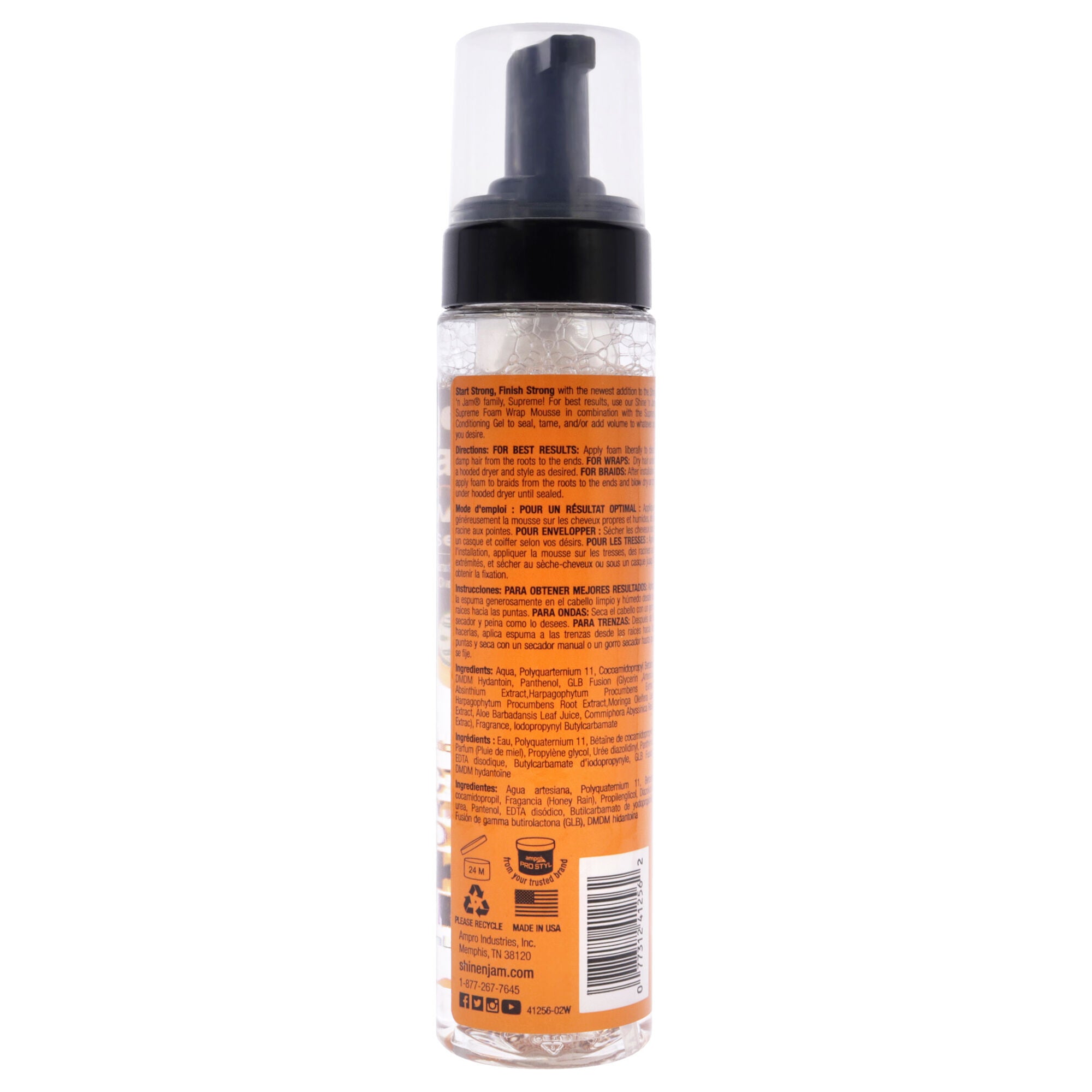 Shine-n-Jam Supreme Foam Wrap Mousse by Ampro for Women - 8 oz Mousse, See Description, alternate image number 1
