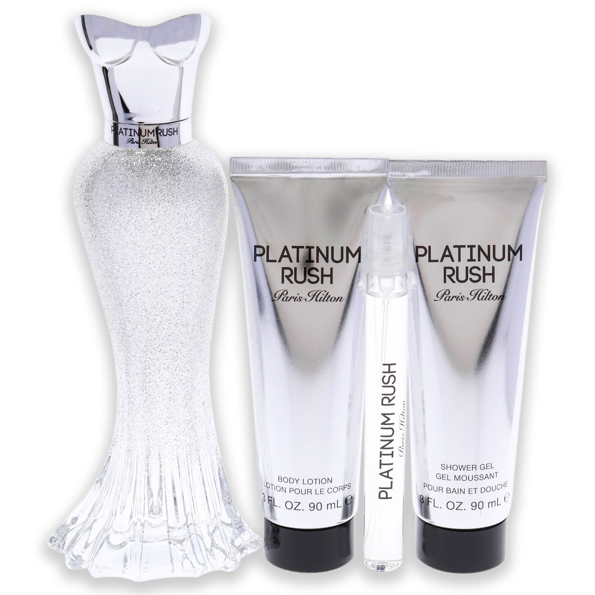 Platinum Rush by Paris Hilton for Women - 4 Pc Gift Set 3.4 oz EDP Spray, 0.33oz EDP Spray, 3oz Body Lotion, 3oz Shower Gel, See Description, alternate image number 3