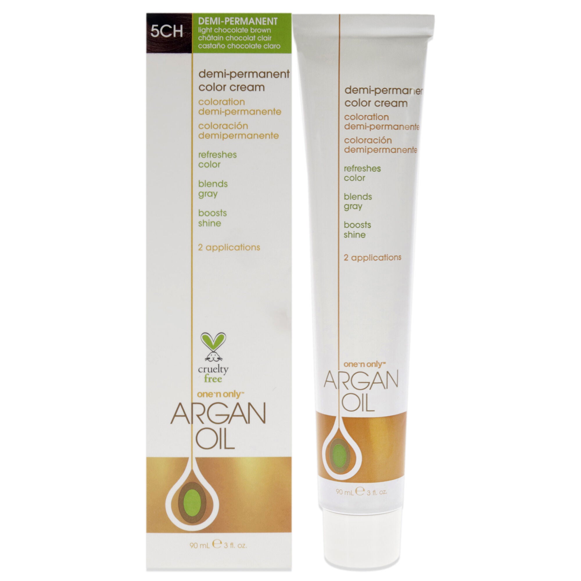 Argan Oil Demi-Permanent Color Cream - 5CH Light Chocolate Brown by One n Only for Unisex - 3 oz Hair Color, See Description, hi-res image number 0