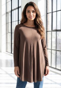 Plus Size Boatneck Swing Ultra Drape Tunic Top