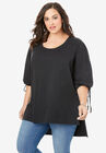 Tie-Sleeve Ultimate Tunic with High-Low Hem, BLACK, hi-res image number null