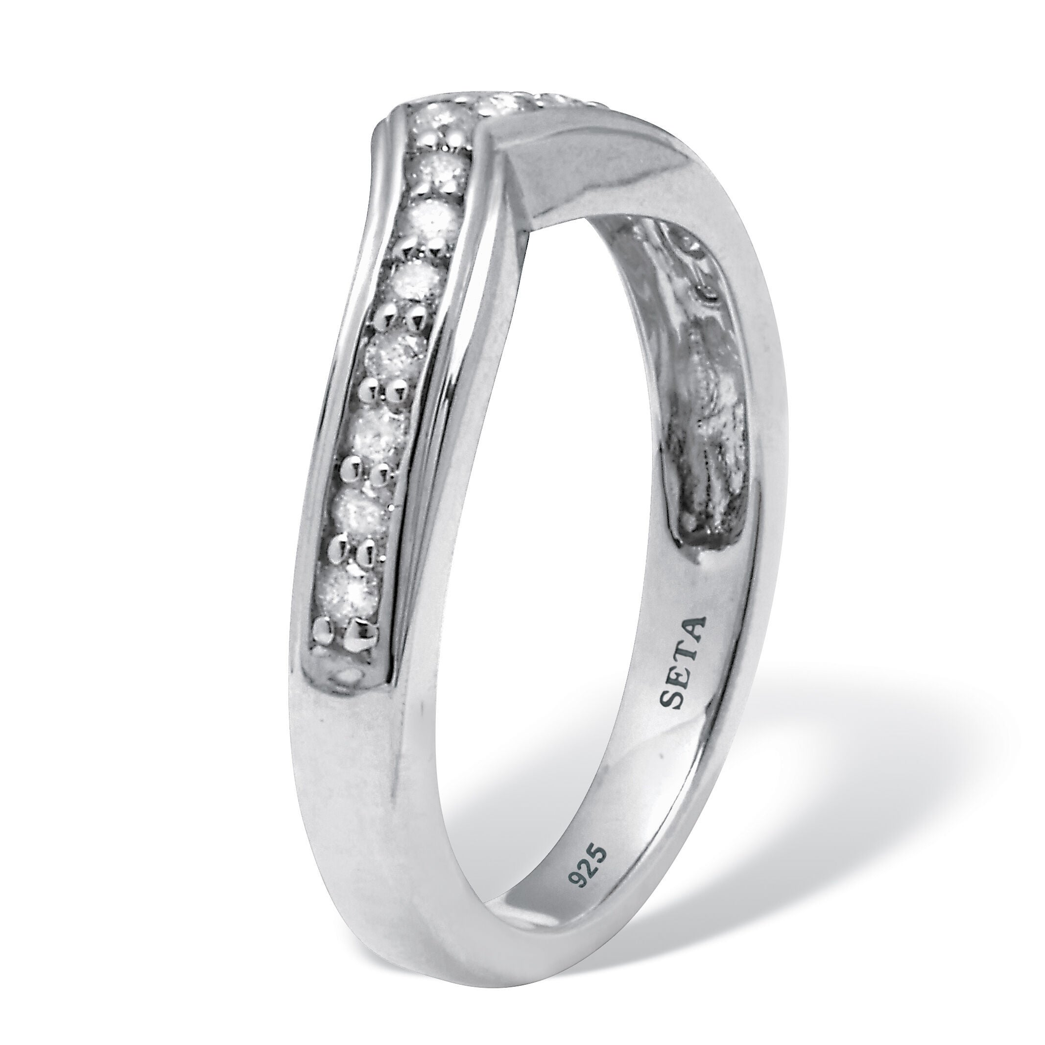 .25 TCW Diamond Sterling Silver Chevron Ring, WHITE, on-hover image number 1