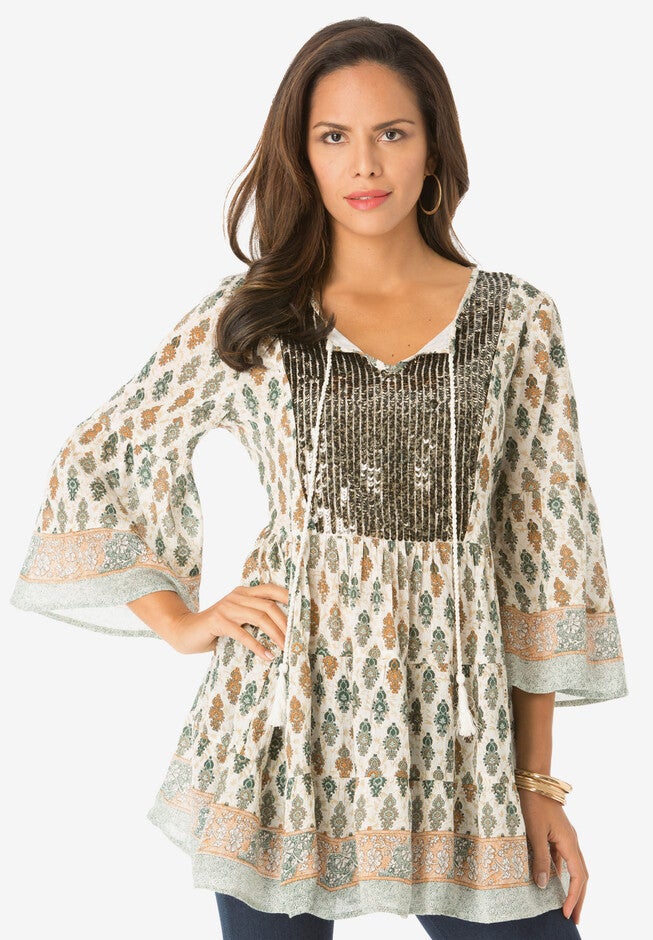 Sequin Embellished Tunic, KHAKI PRINT, hi-res image number null