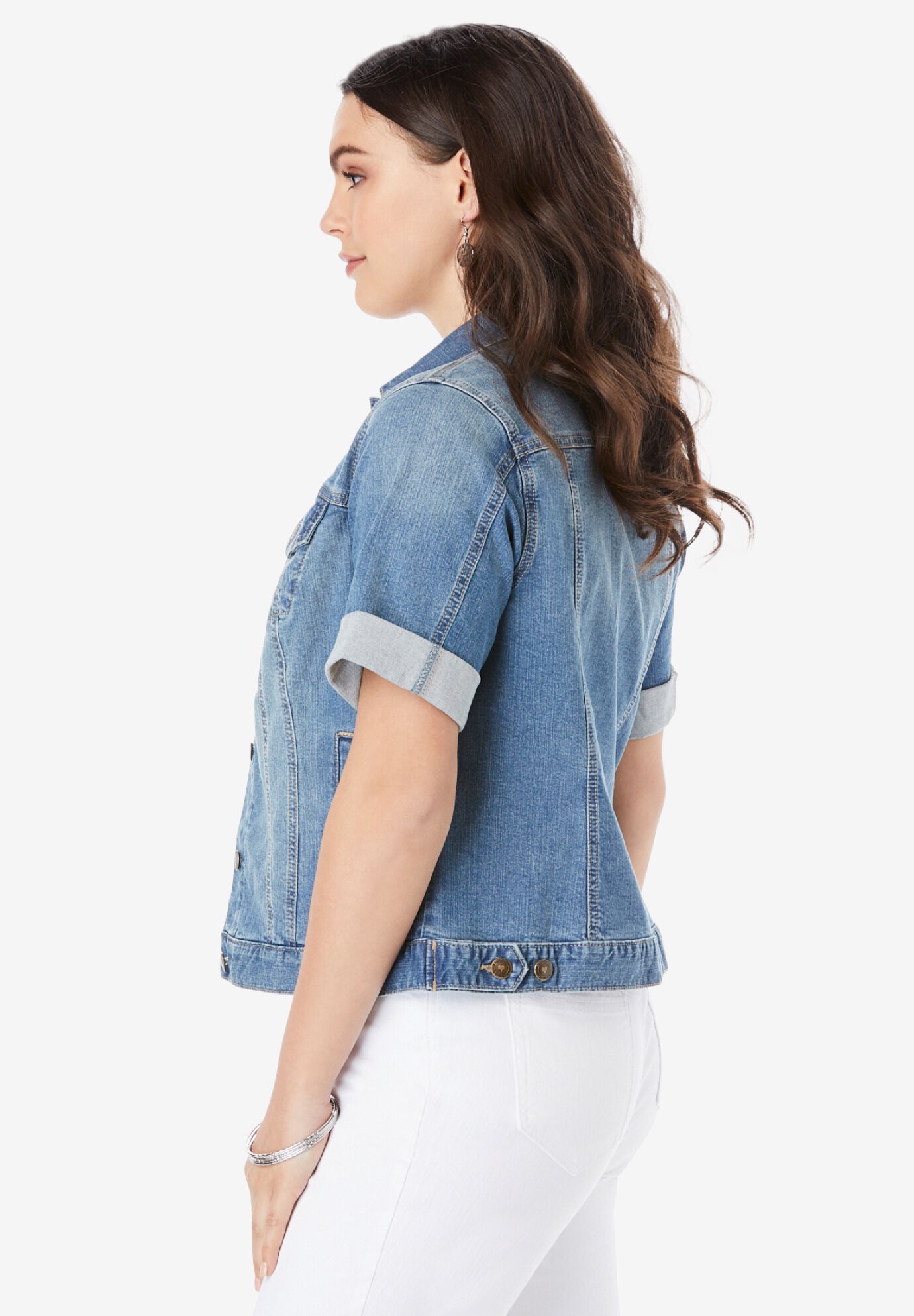 Buy BlueFire2015 Women Short Sleeve Denim Jacket Button Down Shawl Stretch  Denim Jean Jacket White Medium at Amazonin