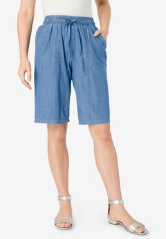 Embroidered Chambray Bermuda Shorts