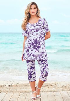 Printed Henley Capri Set
