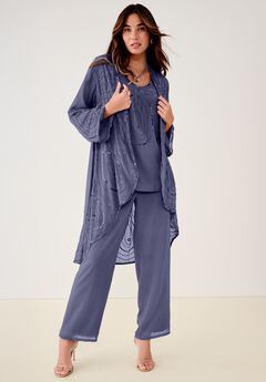 Plus Size Beaded Georgette 3-piece Pant Set – Formal Wear