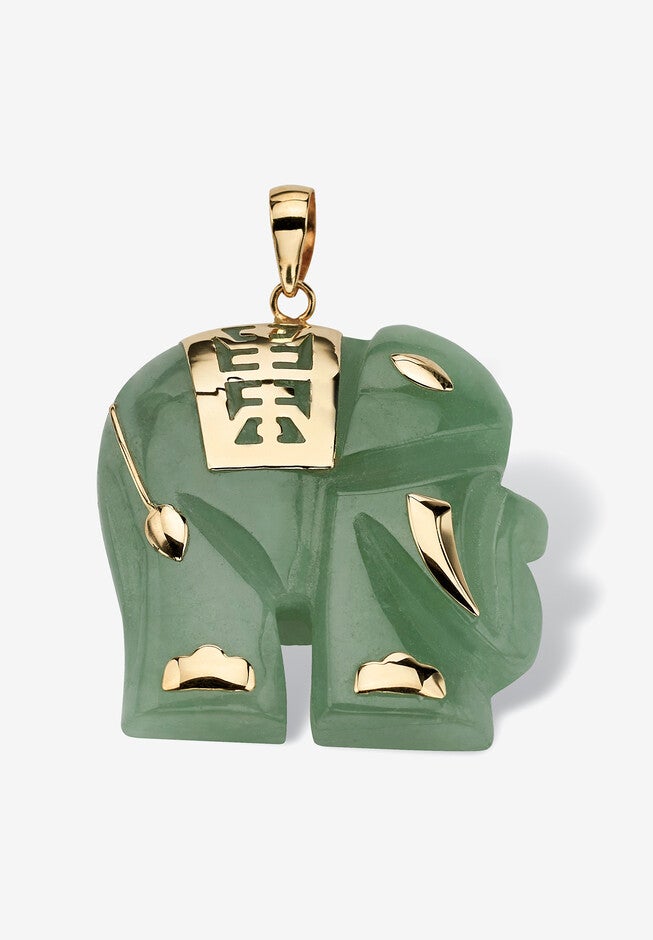 14K Gold Genuine Green Jade Good Luck Elephant Charm Pendant Jewelry, JADE, hi-res image number 0