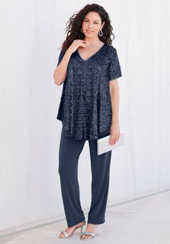 Extended Plus 2 Piece S/S Sequin Top and Pant Set