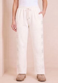 Plus Size Fleece Straight-Leg Embellished Sweatpants
