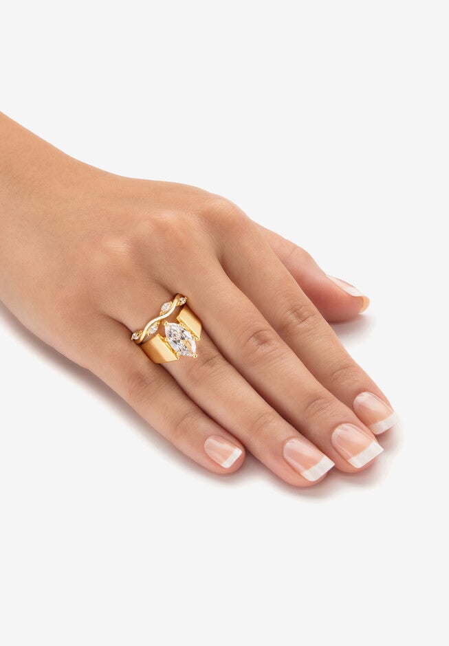 2.88 Cttw. Cubic Zirconia Gold-Plated Solitaire And Vine Wedding Ring Set, , alternate image number null