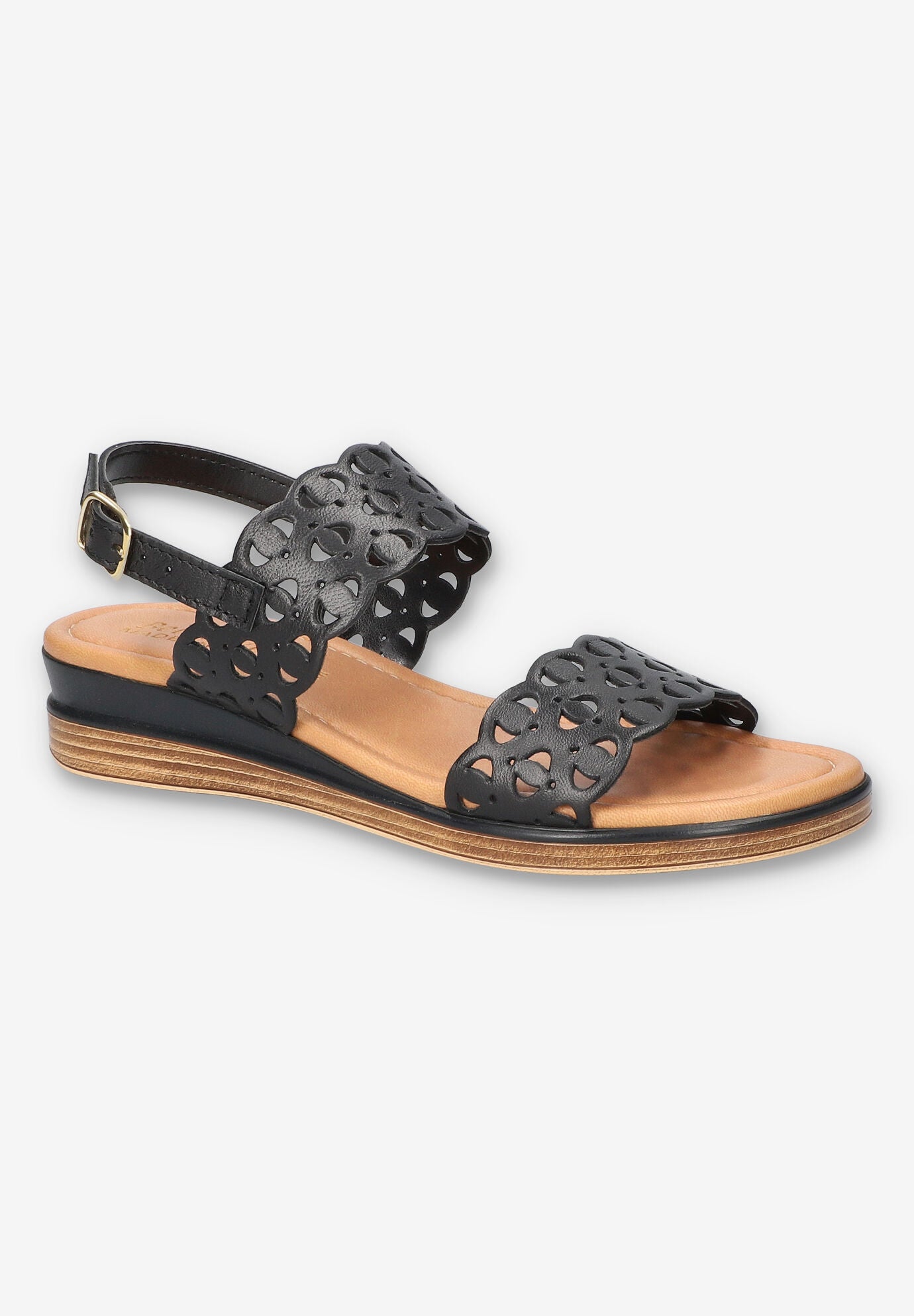 Zoe-Italy Wedge Sandal, BLACK LEATHER, hi-res image number 0